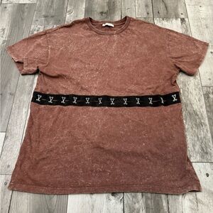 Zara Small Womens Oversized Short Sleeve Acid Wash Hook And Eye Maroon T-shirt